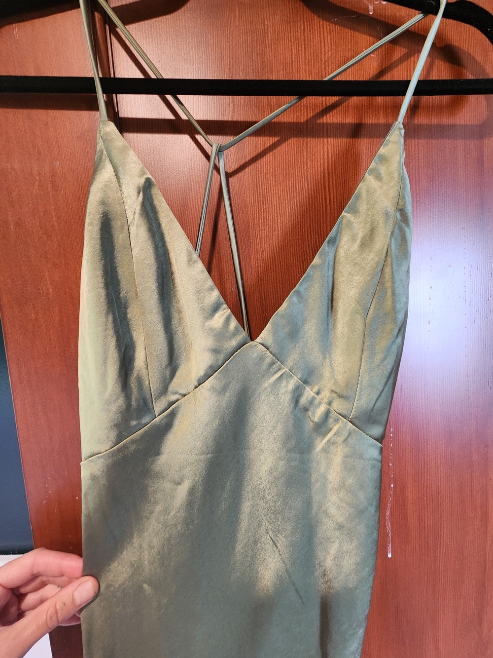 Fortunate One Olive Green Satin Dress Midi